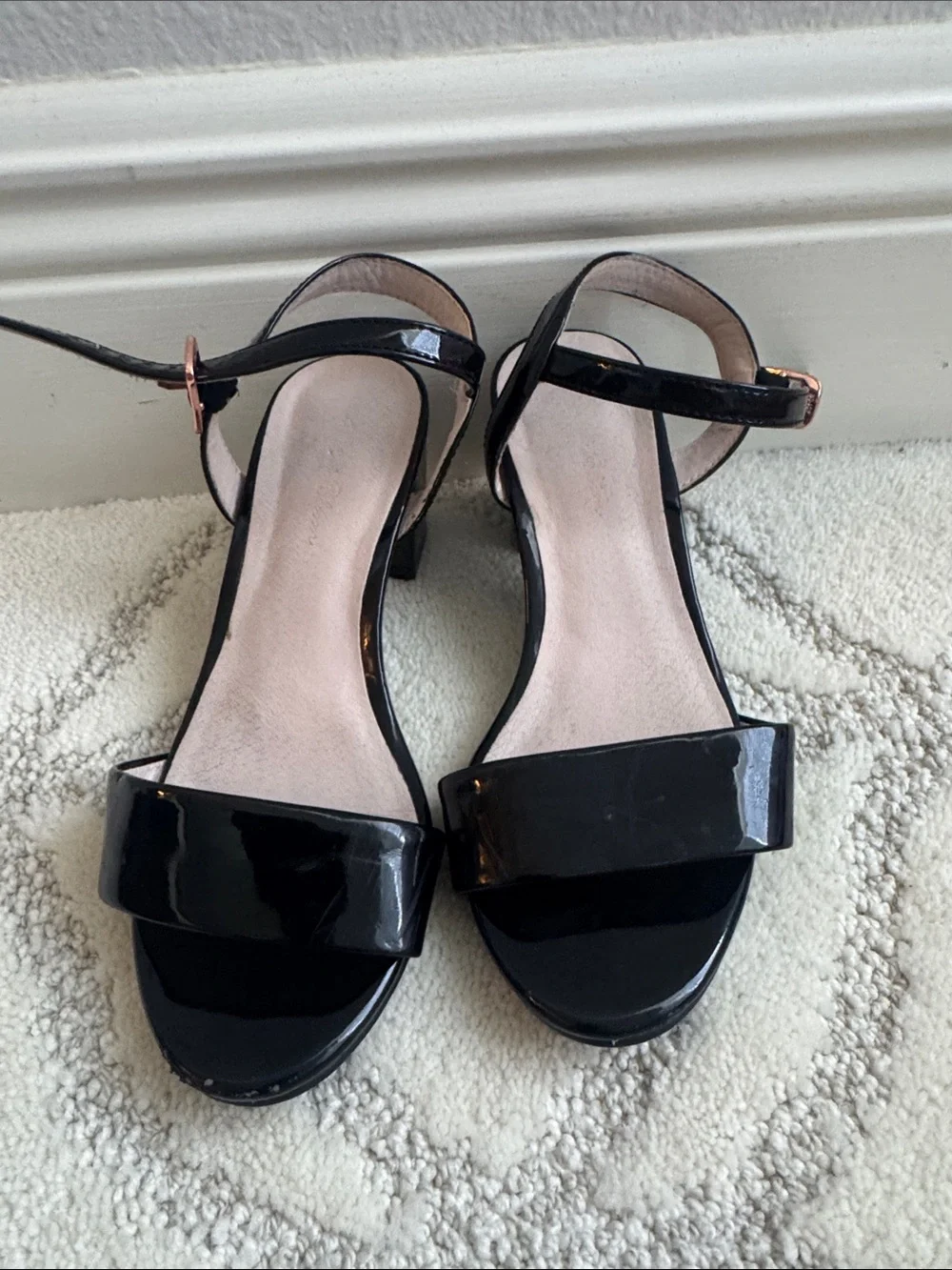 Girls Black Patent Open-Toe Ankle Strap Dress Sandals